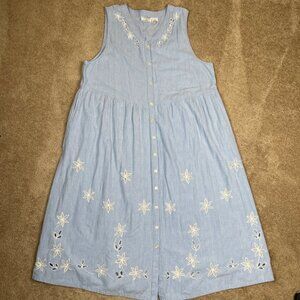 Venezia Vitale Dress Plus Blue Denim Maxi Embroidered Vintage 90s Cottagecore